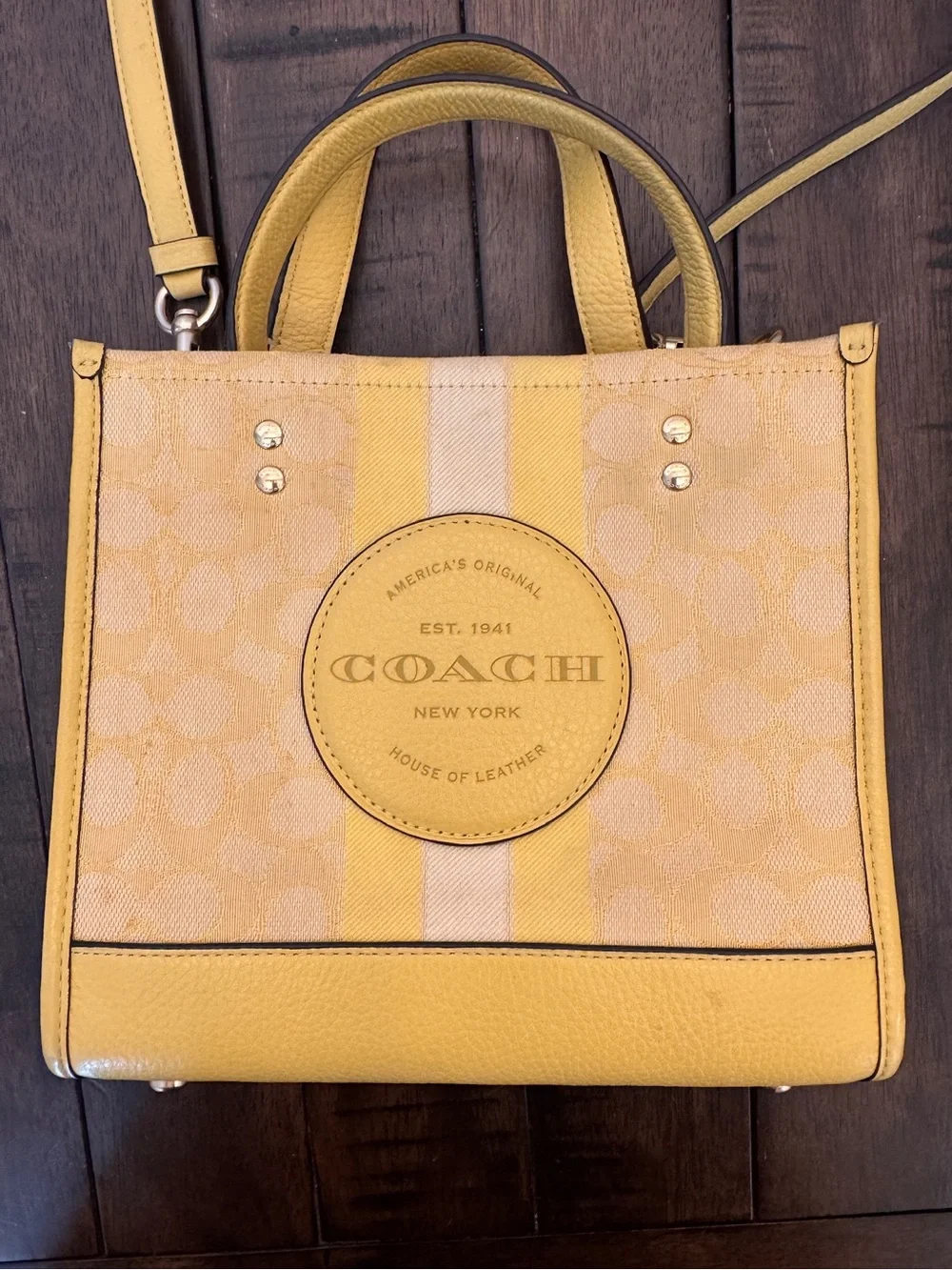 Coach Dempsey Tote 22” Signature C Jacquard Yellow Double Handle Shoulder Purse - Picture 2 of 15
